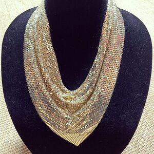 Whiting and Davis Gold Mesh Bib Necklace